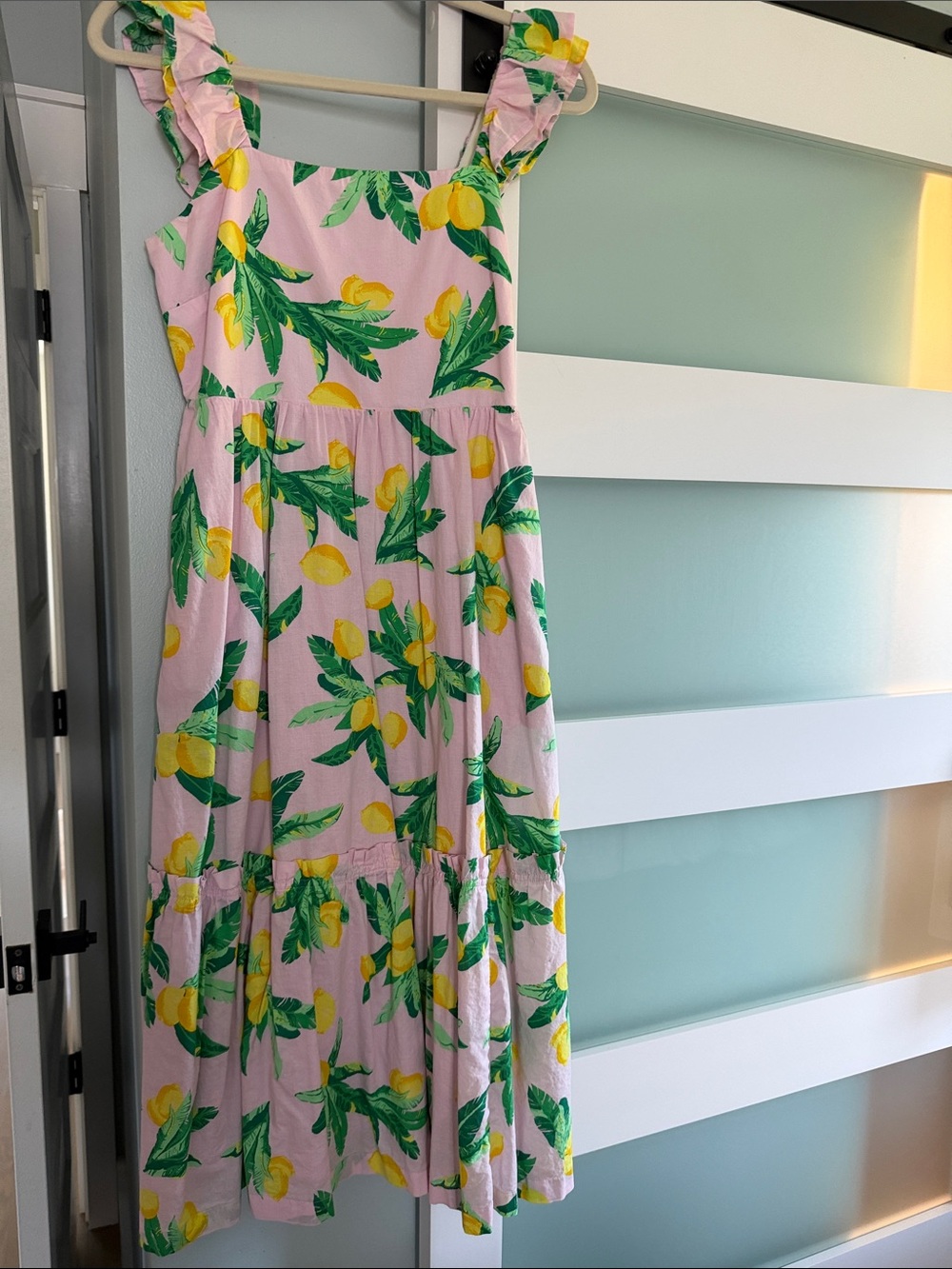 J. Crew Pink Dress with Yellow Lemon & Green Leaf Print